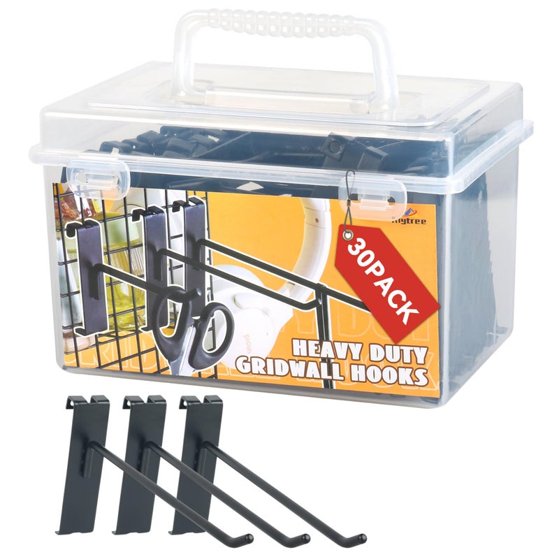 Alyoen Gridwall Hooks 6in, Grid Wall Hangers, Black Grid Panel Hooks, Metal Display Hooks for Grid Wall, Gridwall Accessories for Retail Garage Shop Home Display (30 Pack) - Image 1